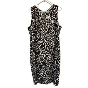 Calvin Klein Leopard Print Sleeveless Midi Sheath Dress, Full Zip Back, Size 16W